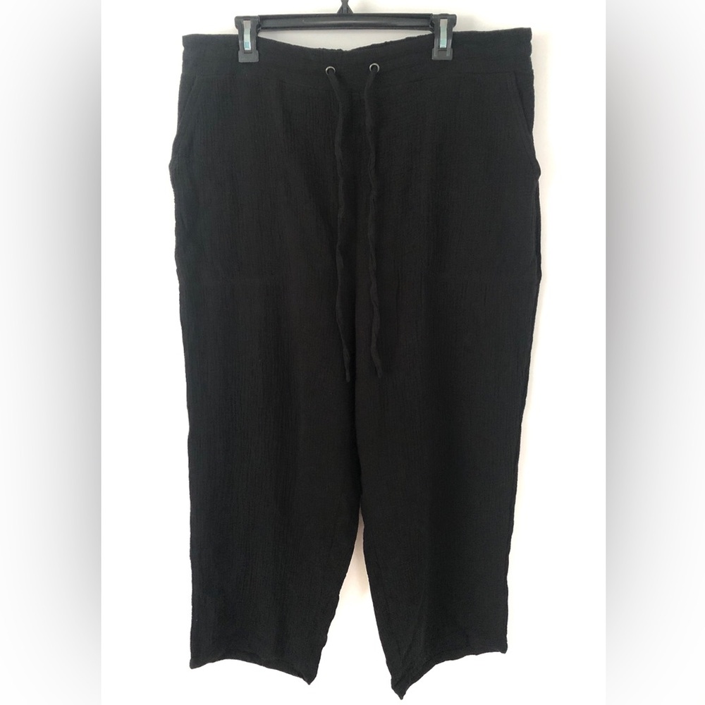 Cynthia Rowley Women’s 3X Black Cotton Gauze Cropped Wide Leg Pants Drawstring